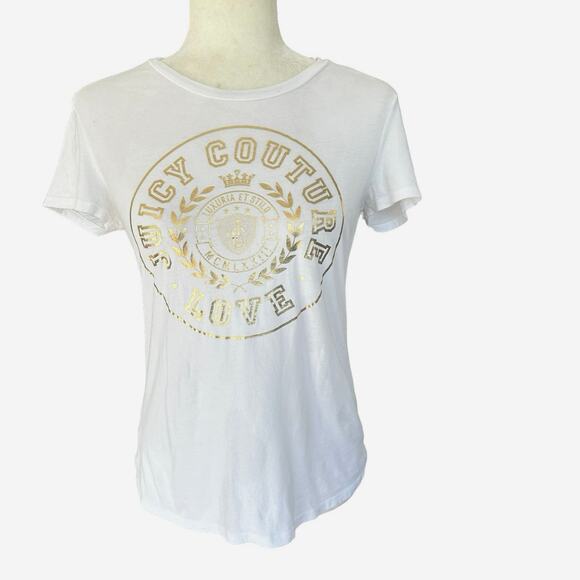 Juicy Couture White Short Sleeve T Shirt‎ Gold Lettering Black Label Size Small - Picture 1 of 7